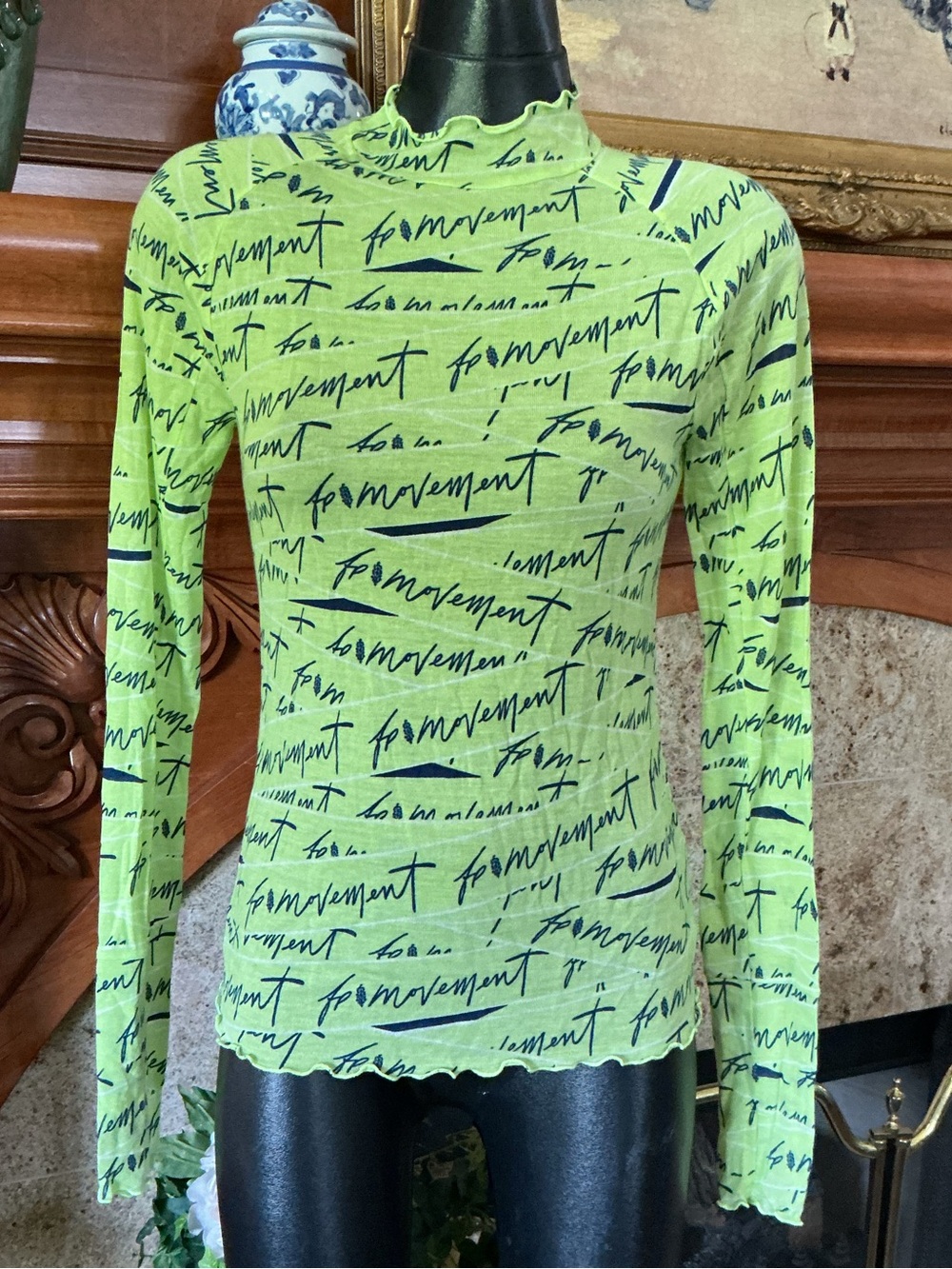 FP Movement by Free People Neon Lime Script-Print Long Sleeve Top L